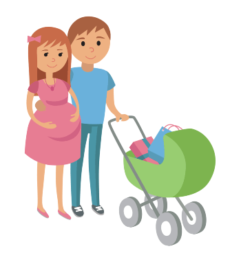 Vector Image of an Expecting Dad & Mom pushing a stroller